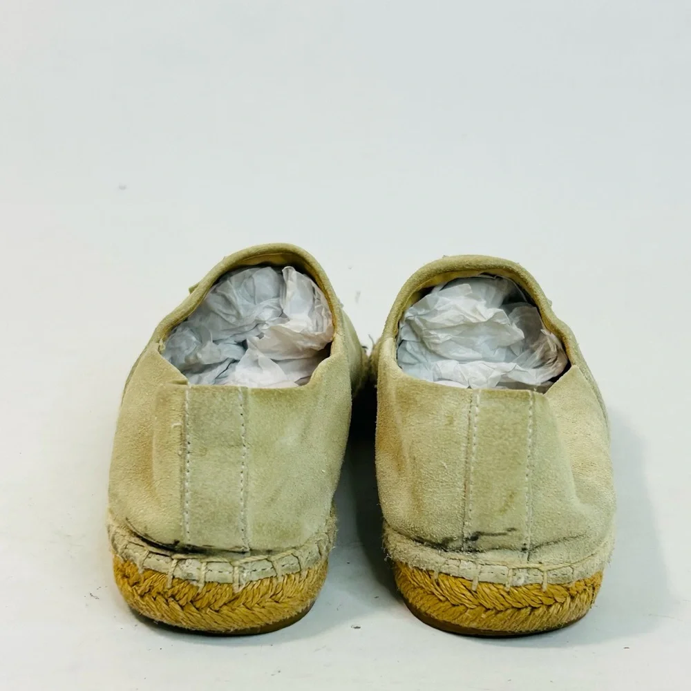 Tory Burch Pearl Logo Flat Espadrille in Black Nappa Leather and Beige Suede 6.5